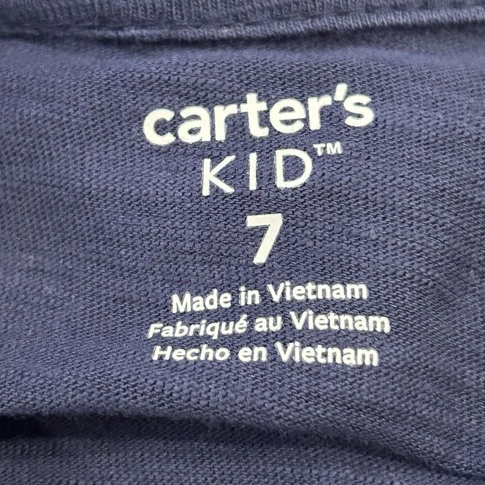 CARTER’S Kid Blue Striped and Solid Short Sleeved Button Front Shirt Boys Size 7